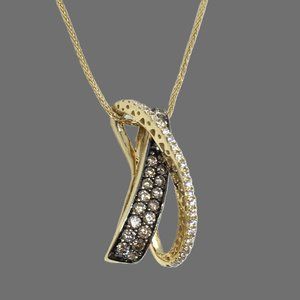 LeVian Crossover Brown White Diamond 14k Yellow Gold Le Vian X Pendant Necklace